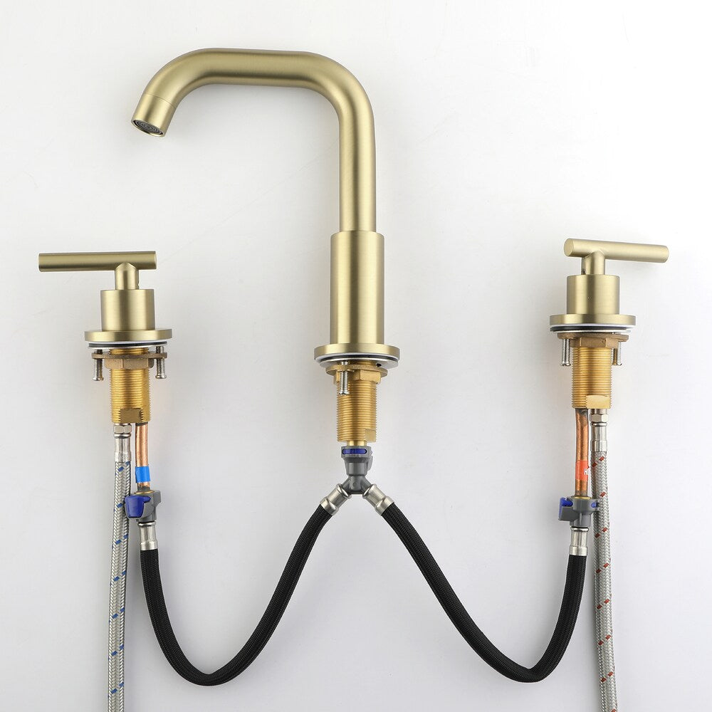 SZ1 Widespread Bathroom Sink Faucet with Two Handles in Brushed Gold