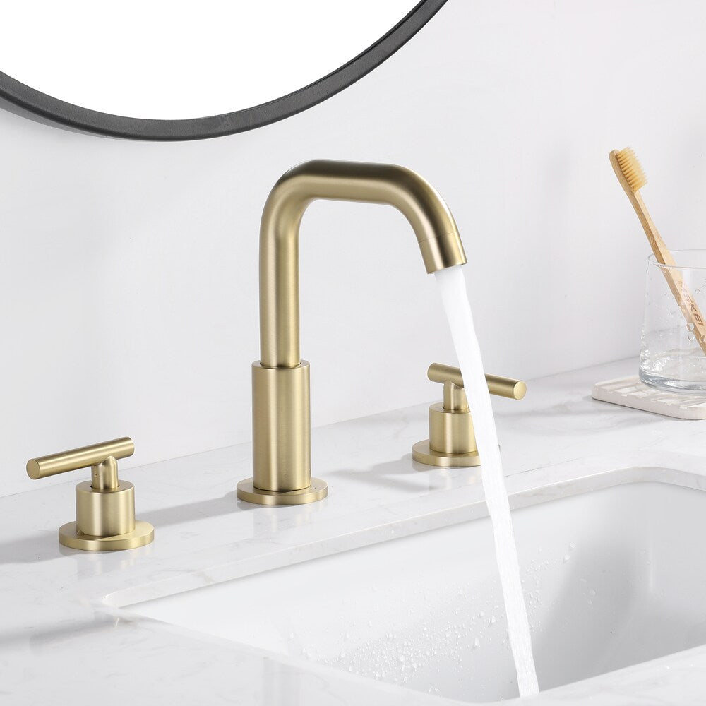SZ1 Widespread Bathroom Sink Faucet with Two Handles in Brushed Gold