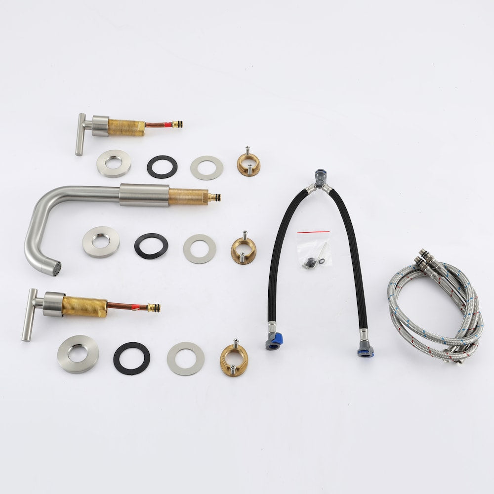 SZ1 Widespread Bathroom Sink Faucet with Two Handles in Brushed Nickel