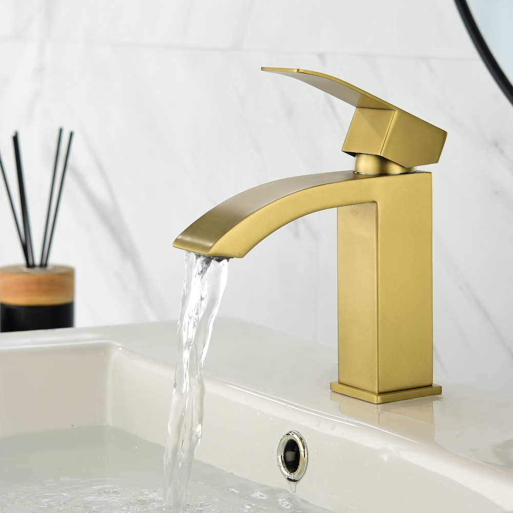Aries Single Hole Bathroom Sink Faucet in Brushed Gold