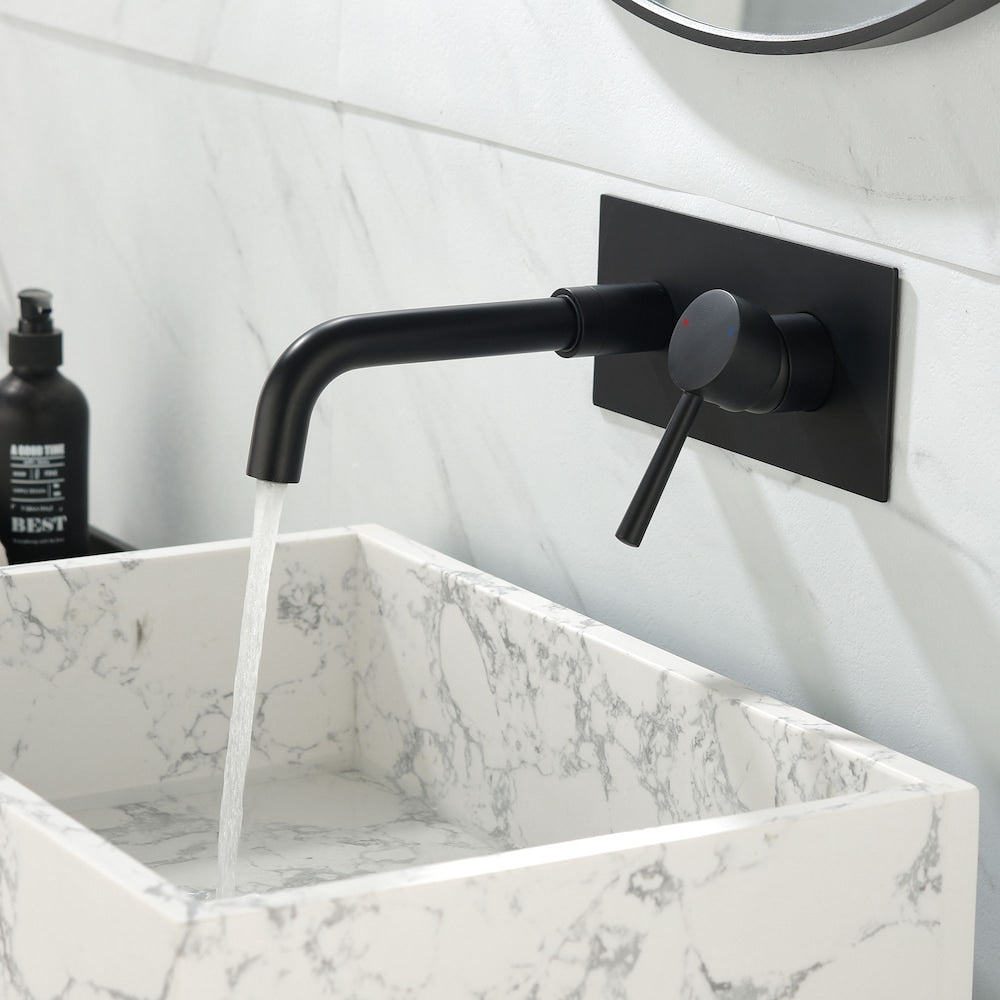 Gemini Wall Mount Bathroom Sink Faucet in Matte Black