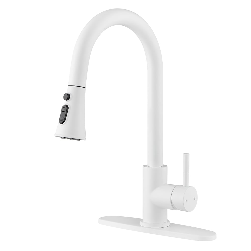 Aquarius Single-Handle Pull-Down Sprayer Kitchen Faucet with Deckplate in White