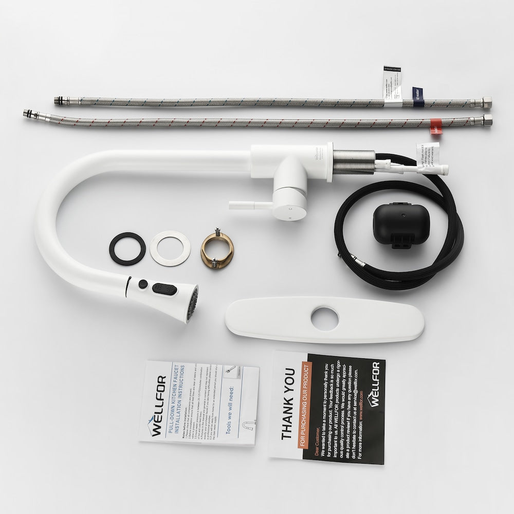 Aquarius Single-Handle Pull-Down Sprayer Kitchen Faucet with Deckplate in White