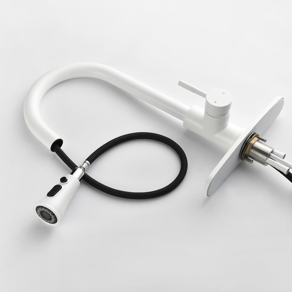 Aquarius Single-Handle Pull-Down Sprayer Kitchen Faucet with Deckplate in White