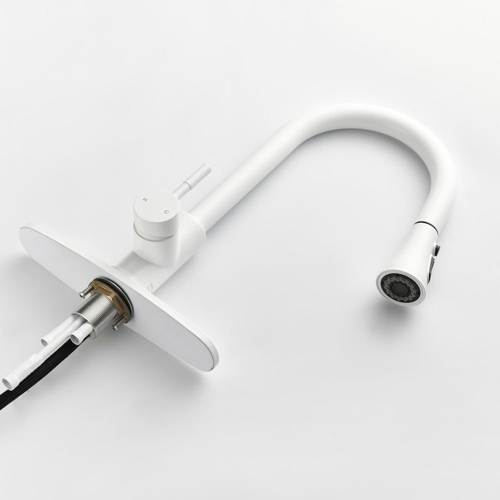 Aquarius Single-Handle Pull-Down Sprayer Kitchen Faucet with Deckplate in White