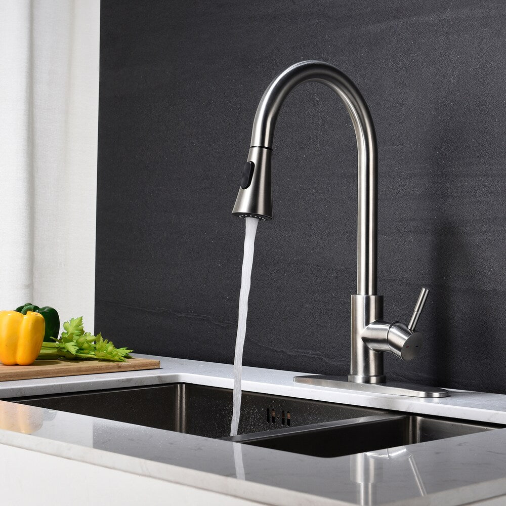 Orion Single-Handle Pull-Down Sprayer Kitchen Faucet with Deckplate in Brushed Nickel