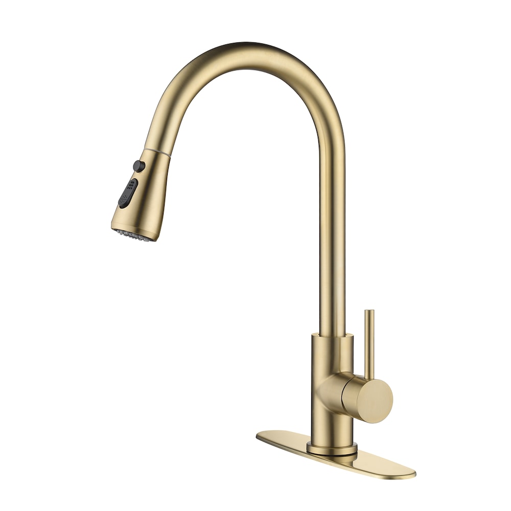 Orion Single-Handle Pull-Down Sprayer Kitchen Faucet with Deckplate in Brushed Gold