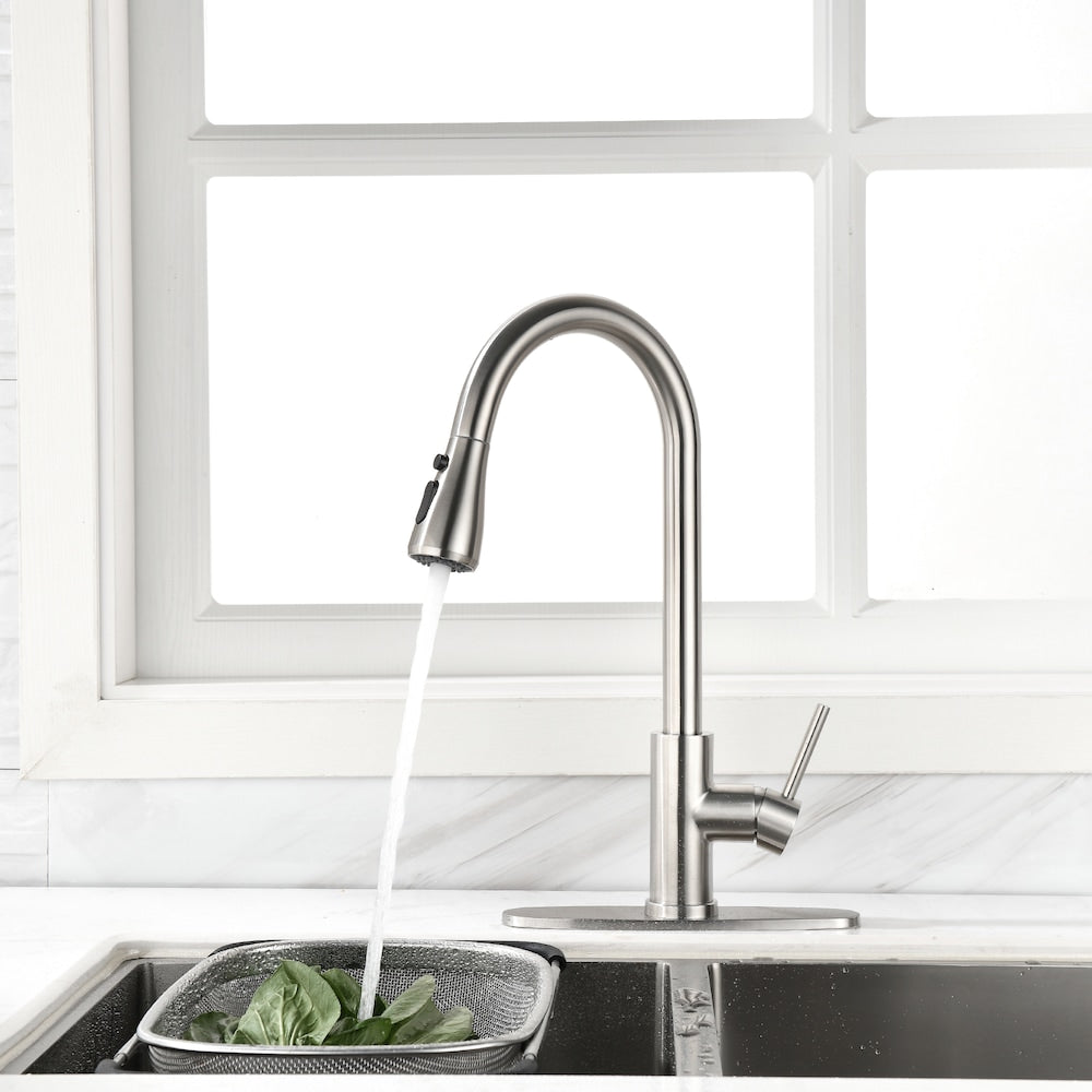 Cassiopeia Single-Handle Pull-Down Sprayer Kitchen Faucet in Brushed Nickel