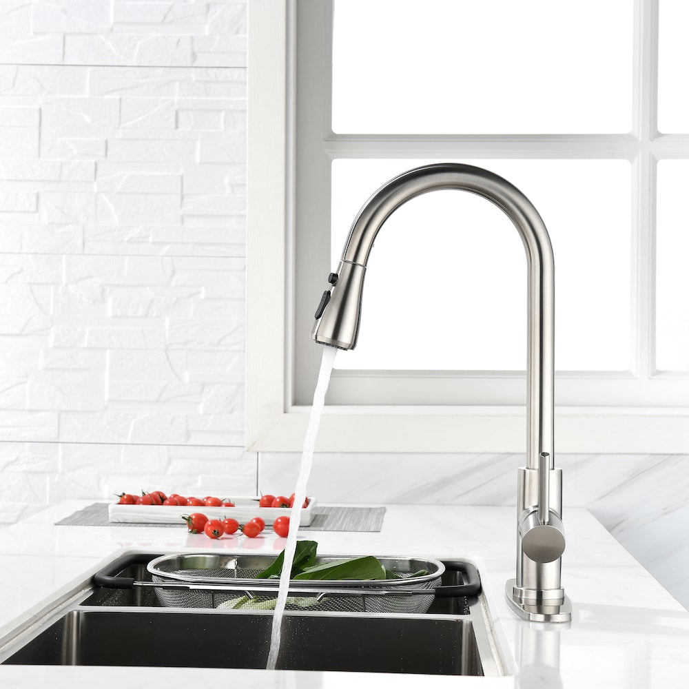 Cassiopeia Single-Handle Pull-Down Sprayer Kitchen Faucet in Brushed Nickel