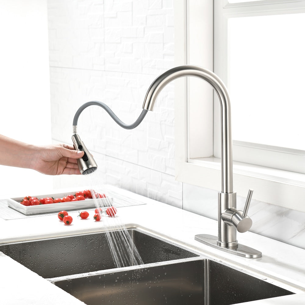 Cassiopeia Single-Handle Pull-Down Sprayer Kitchen Faucet in Brushed Nickel