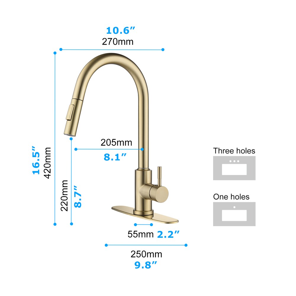 Pegasus Single-Handle Pull-Down Sprayer Kitchen Faucet with Deckplate in Brushed Gold