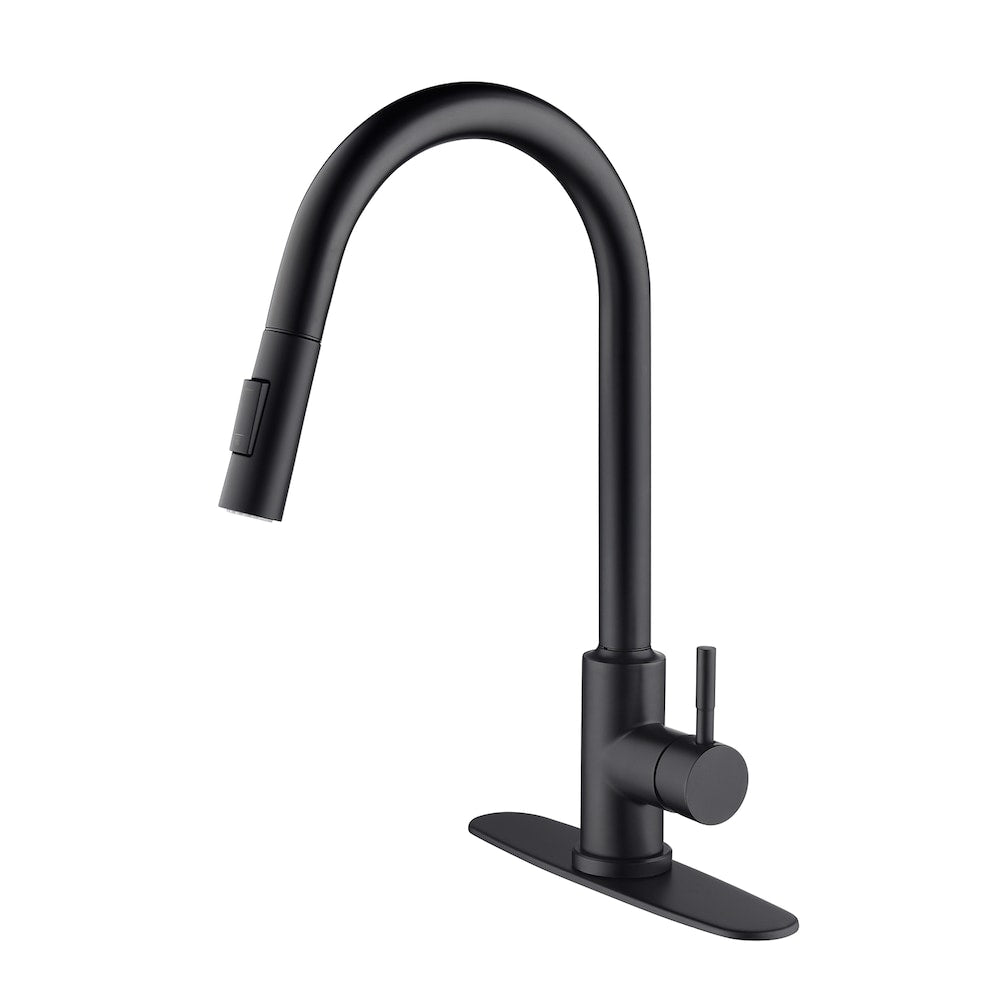 Pegasus Single-Handle Pull-Down Sprayer Kitchen Faucet with Deckplate in Matte Black
