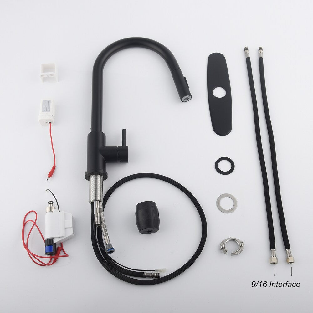 Pegasus Single-Handle Pull-Down Sprayer Kitchen Faucet with Deckplate in Matte Black