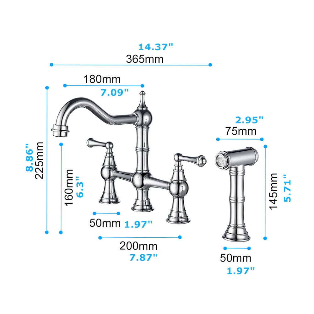 Draco 2-Handle Kitchen Faucet with Sidesprayer in Chrome