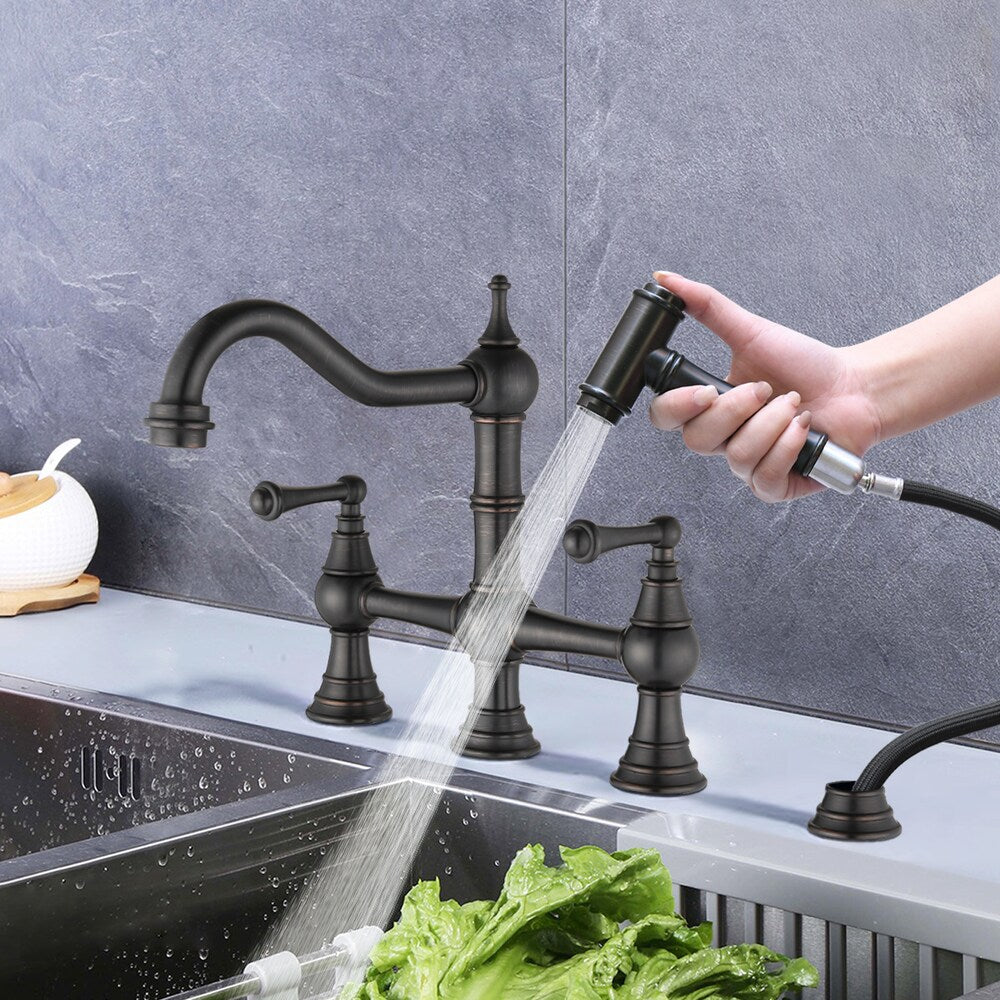 Draco 2-Handle Kitchen Faucet with Sidesprayer in Matte Black