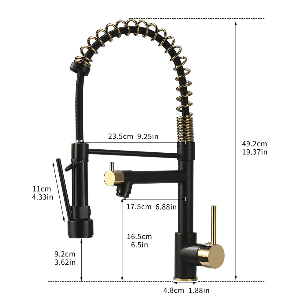 Luxe Double-Handle Pull-Down Sprayer Kitchen Faucet in Black and Gold