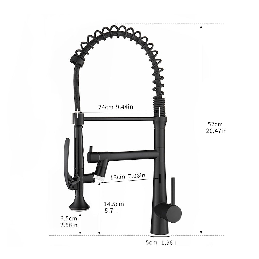 Harmony Double Handles Pull Down Sprayer Kitchen Faucet with LED Light in Black