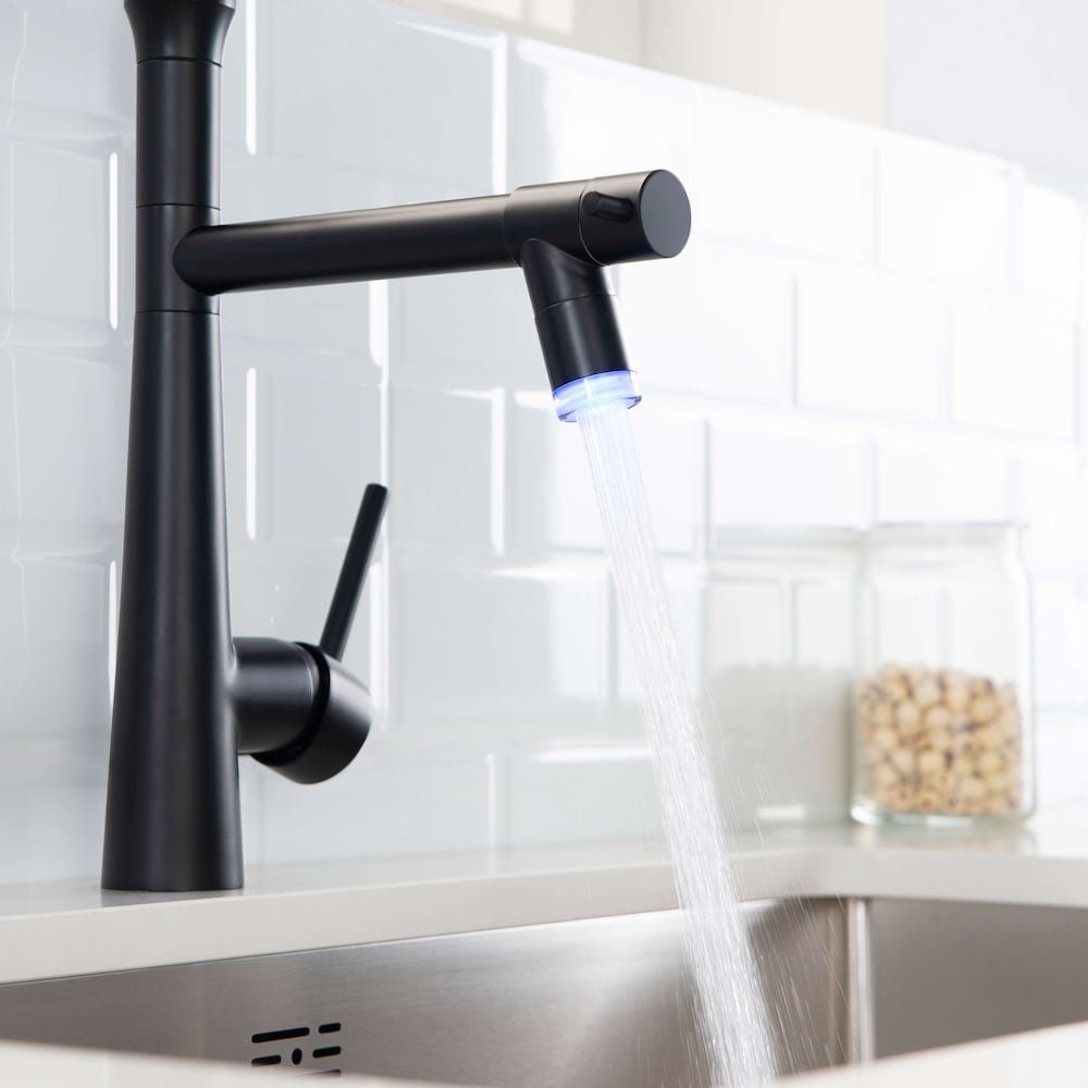 Harmony Double Handles Pull Down Sprayer Kitchen Faucet with LED Light in Black