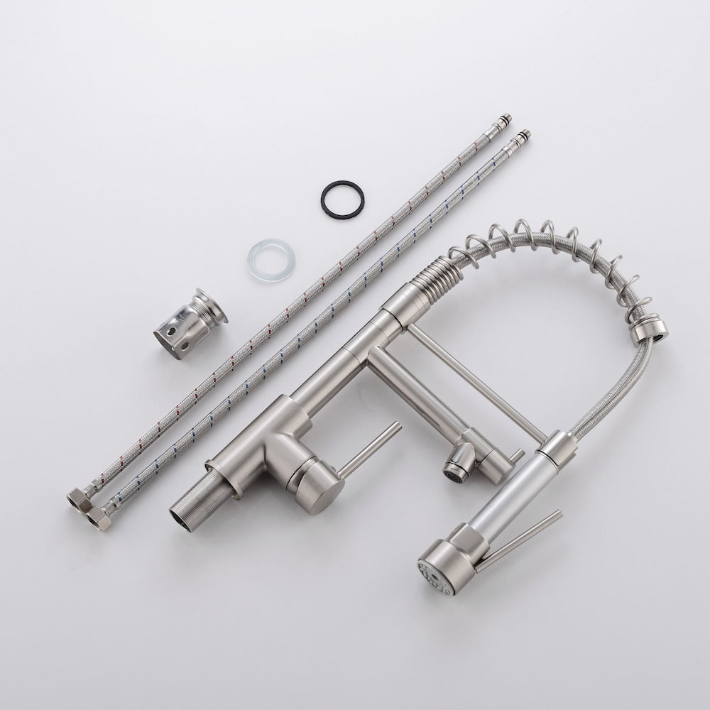 Radiance Double Handles Pull-Down Sprayer Kitchen Faucet in Brushed Nickel