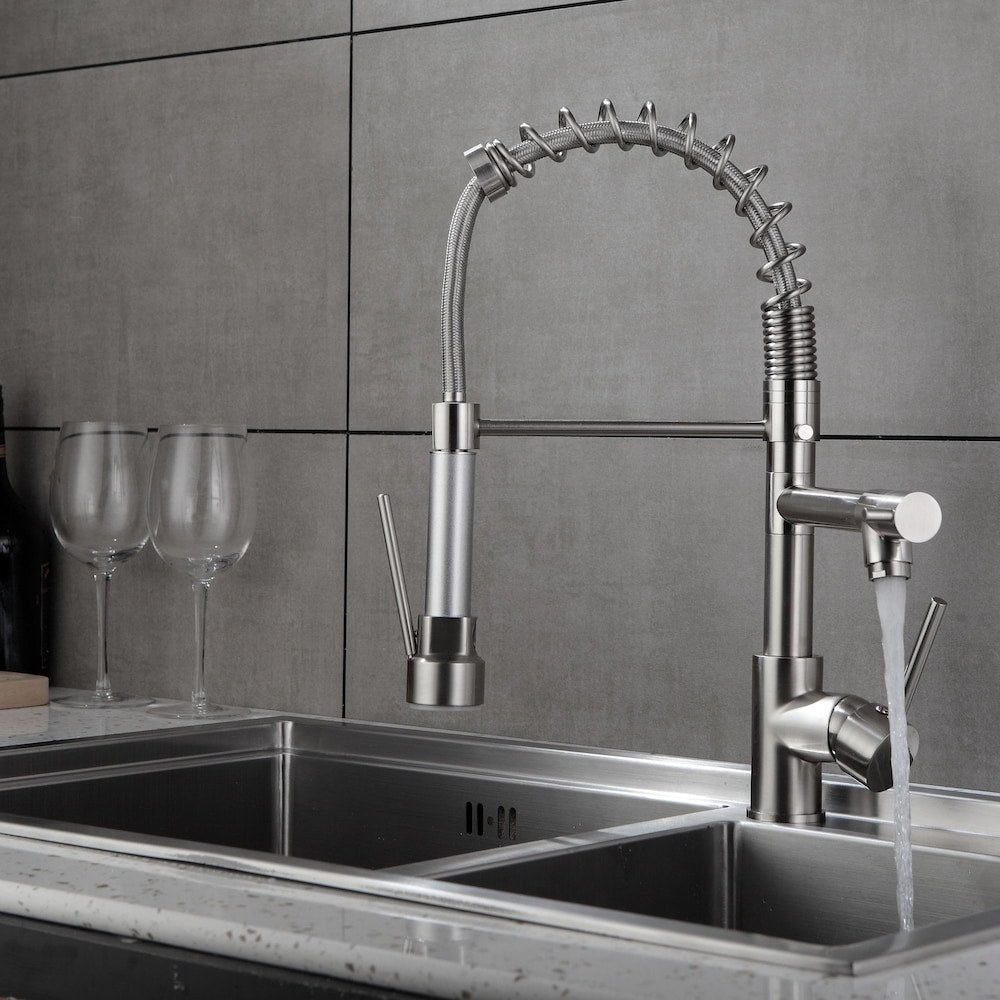 Radiance Double Handles Pull-Down Sprayer Kitchen Faucet in Brushed Nickel