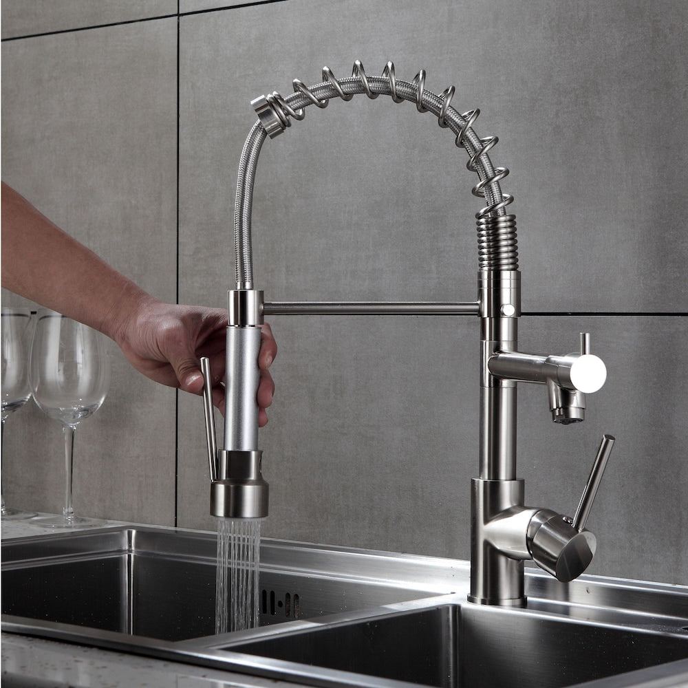 Radiance Double Handles Pull-Down Sprayer Kitchen Faucet in Brushed Nickel