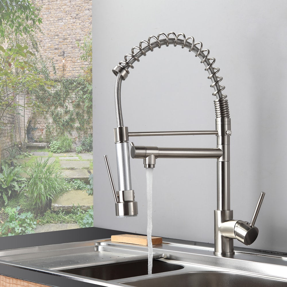 Radiance Double Handles Pull-Down Sprayer Kitchen Faucet in Brushed Nickel