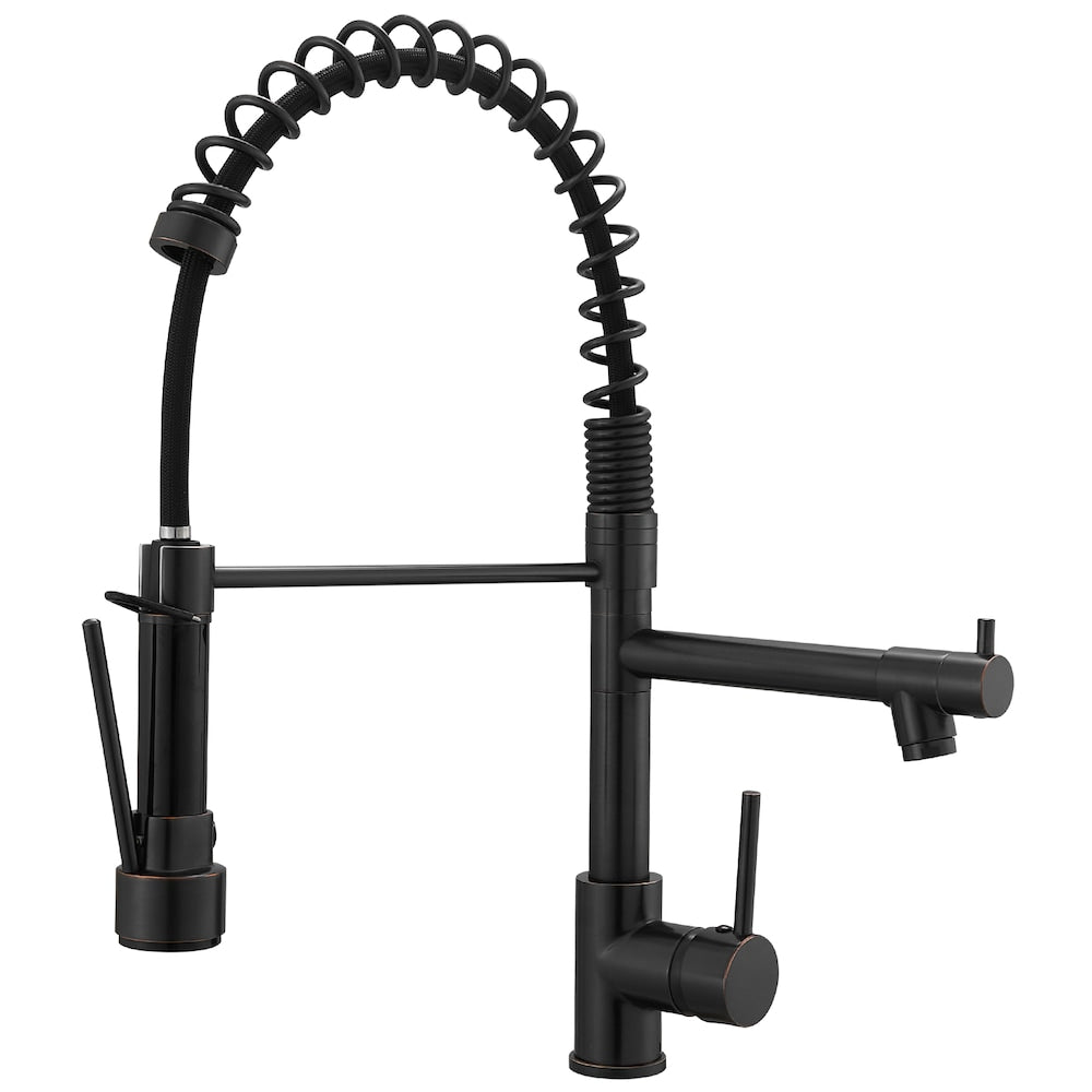 Luxe Double Handles Pull Down Sprayer Spring Kitchen Faucet in Oil Rubbed Bronze