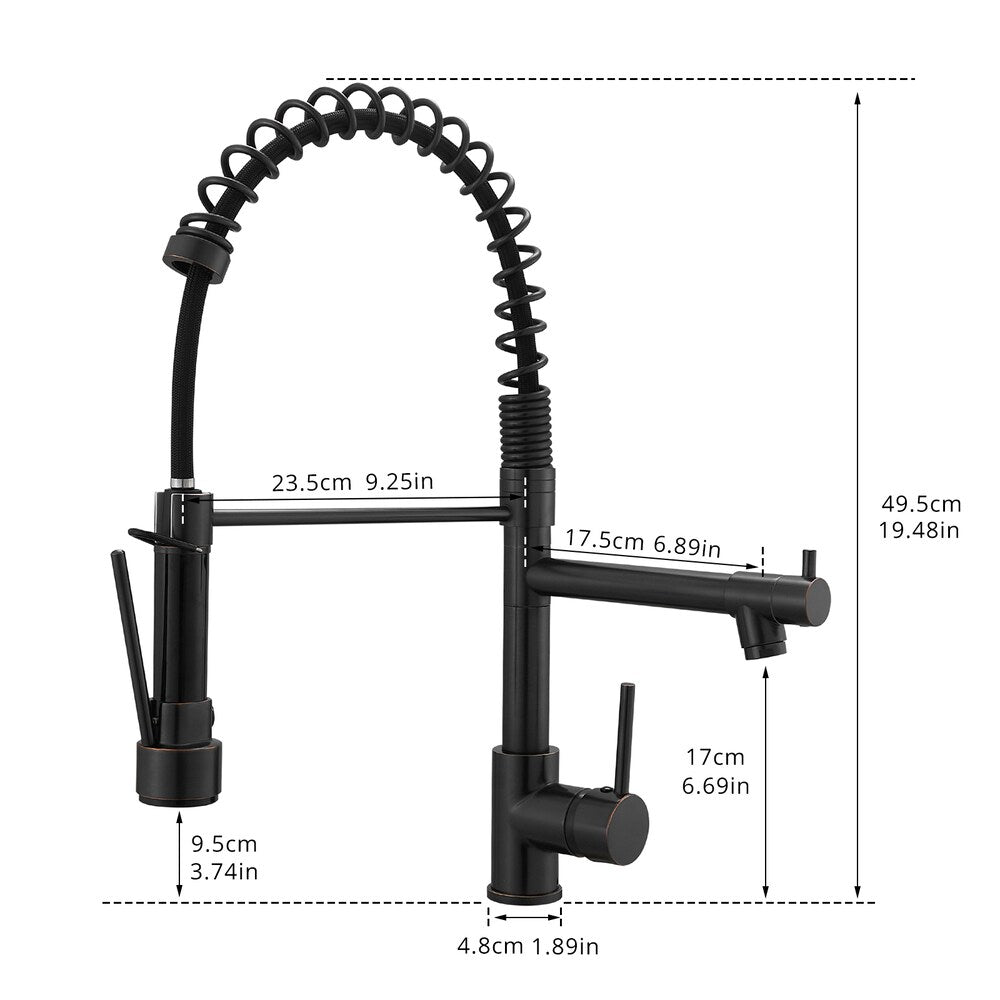 Luxe Double Handles Pull Down Sprayer Spring Kitchen Faucet in Oil Rubbed Bronze