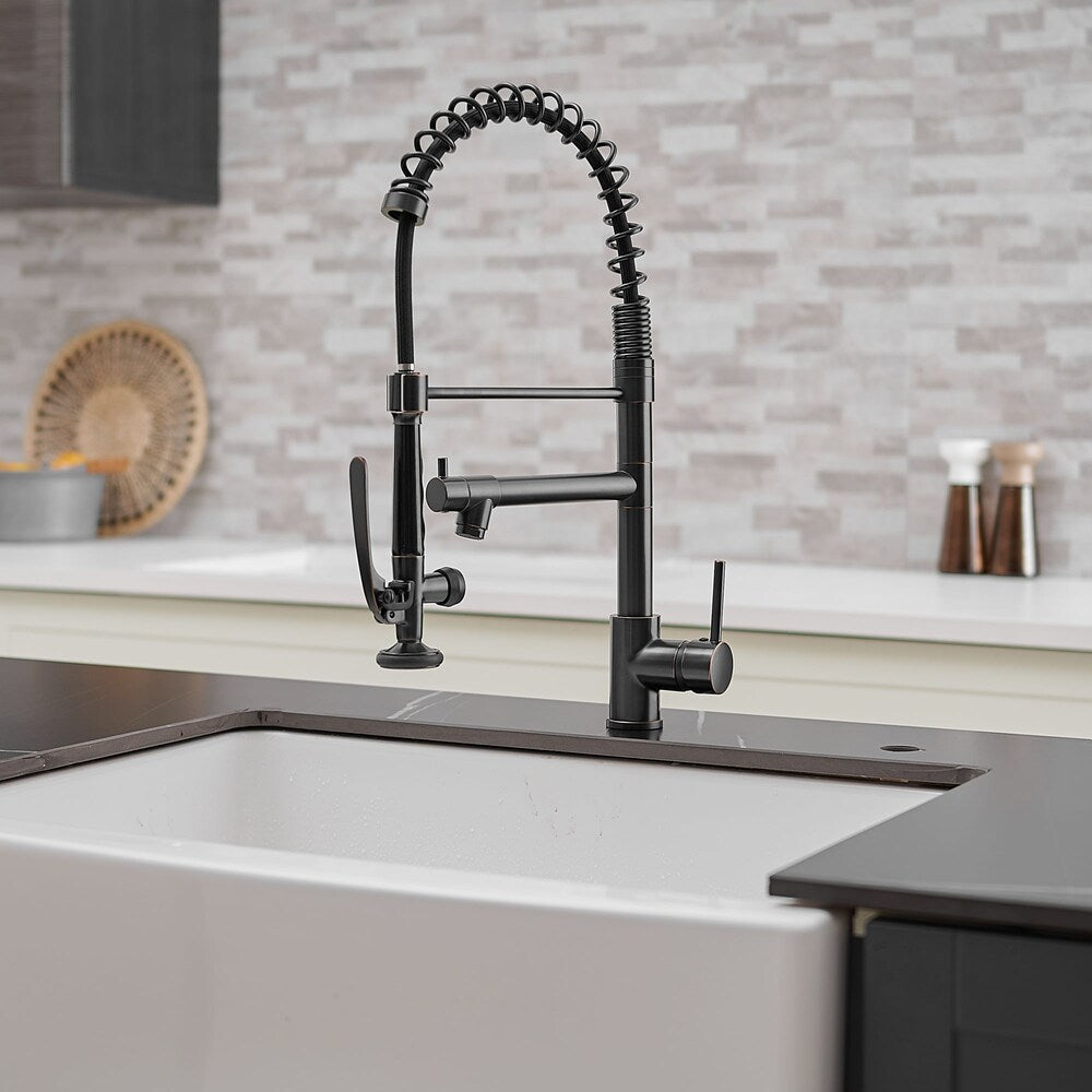 Stellar Double Handle Pull Down Kitchen Sink Faucet in Oil Rubbed Bronze