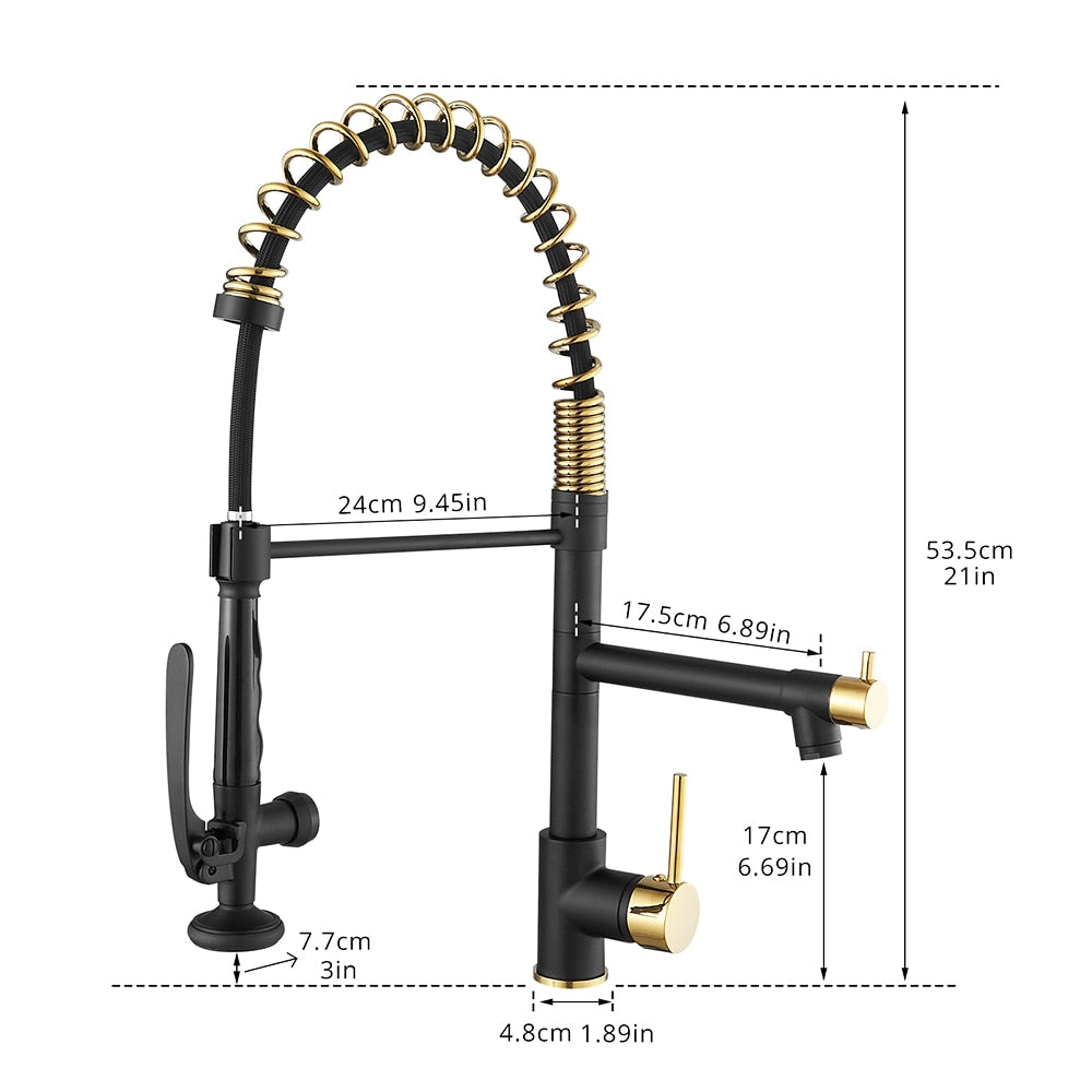 Stellar Double Handle Pull Down Kitchen Sink Faucet in Brushed Gold and Black