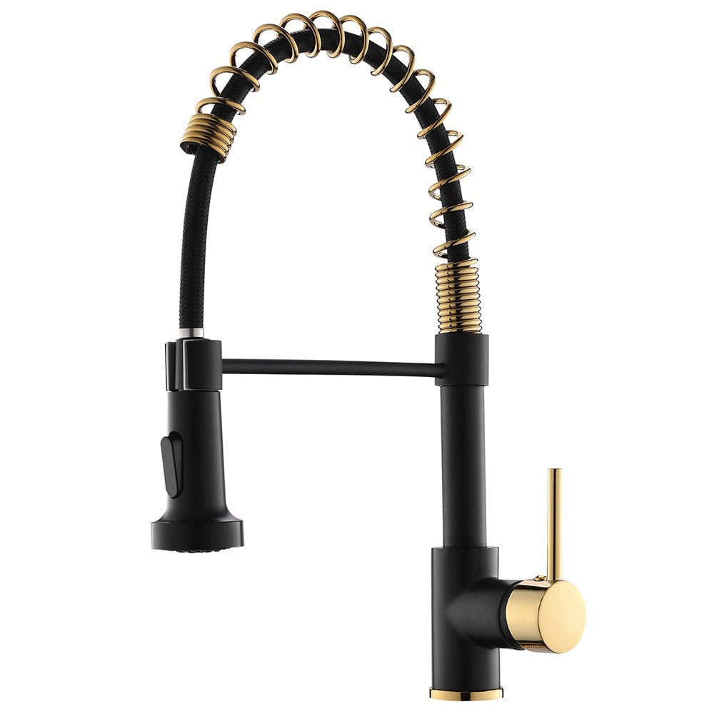 Zenith Single Handle Pull Down Kitchen Faucet in Gold and Black