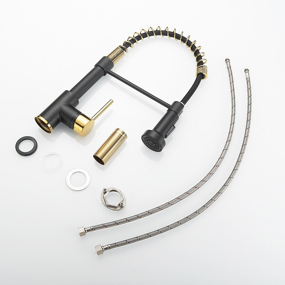 Zenith Single Handle Pull Down Kitchen Faucet in Gold and Black