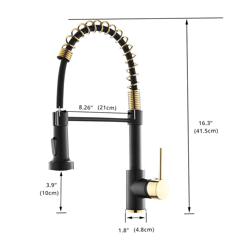 Zenith Single Handle Pull Down Kitchen Faucet in Gold and Black