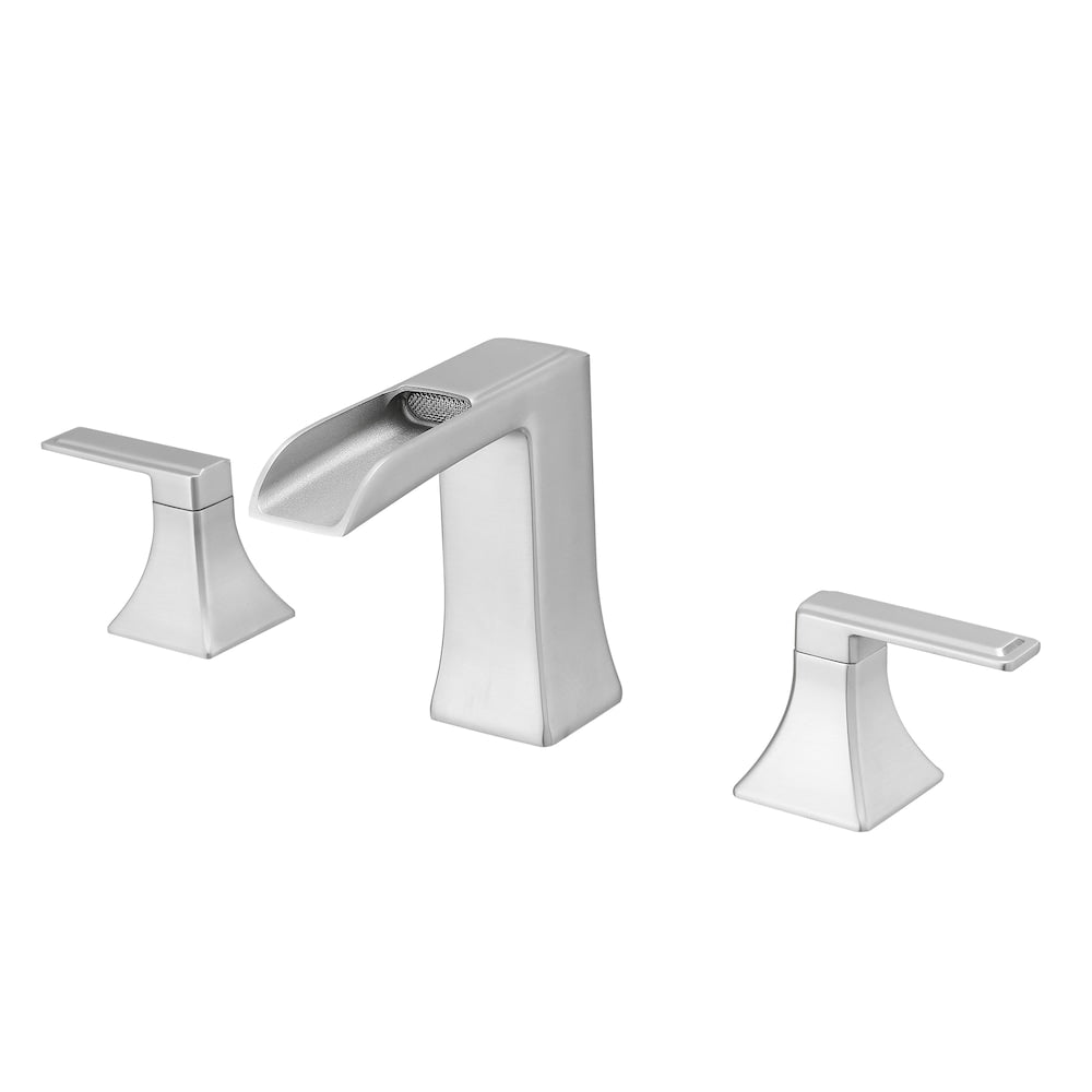 Pure Brushed Nickel 8 inches Double Handles Bathroom Faucet with Pop-Up Drain