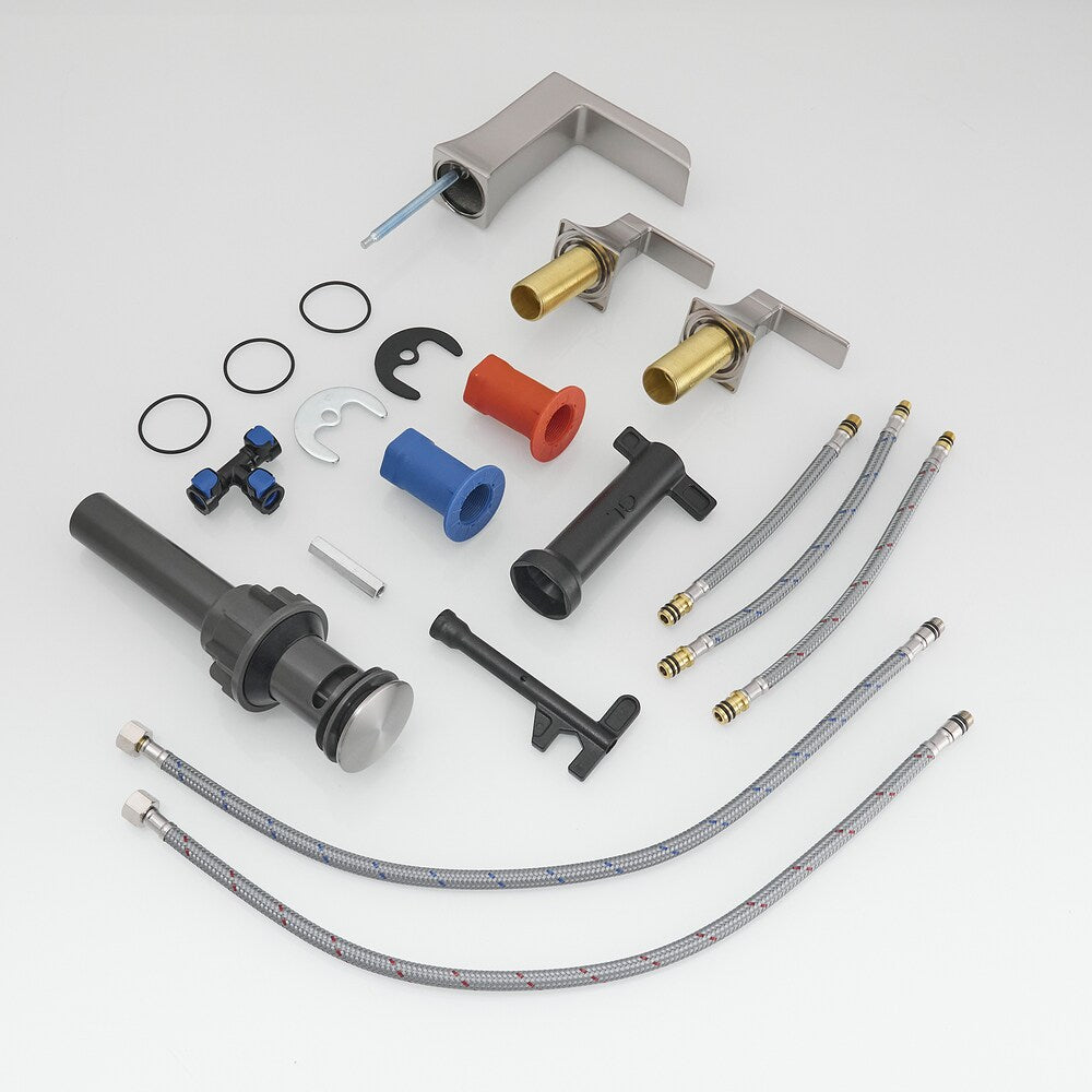 Pure Brushed Nickel 8 inches Double Handles Bathroom Faucet with Pop-Up Drain