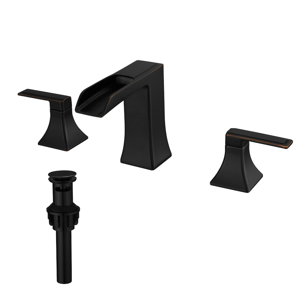 Pure Oil Rubbed Bronze 8 inches Double Handles Bathroom Faucet with Pop-Up Drain