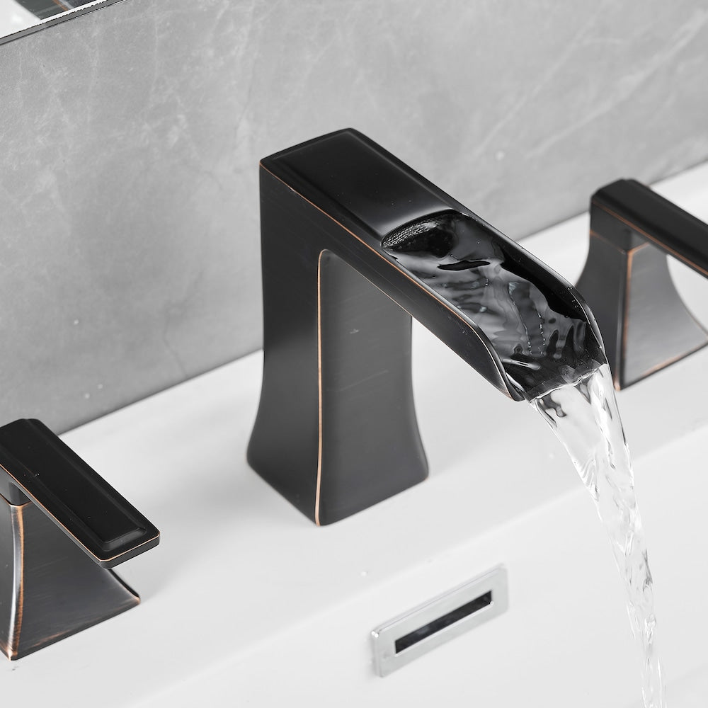 Pure Oil Rubbed Bronze 8 inches Double Handles Bathroom Faucet with Pop-Up Drain