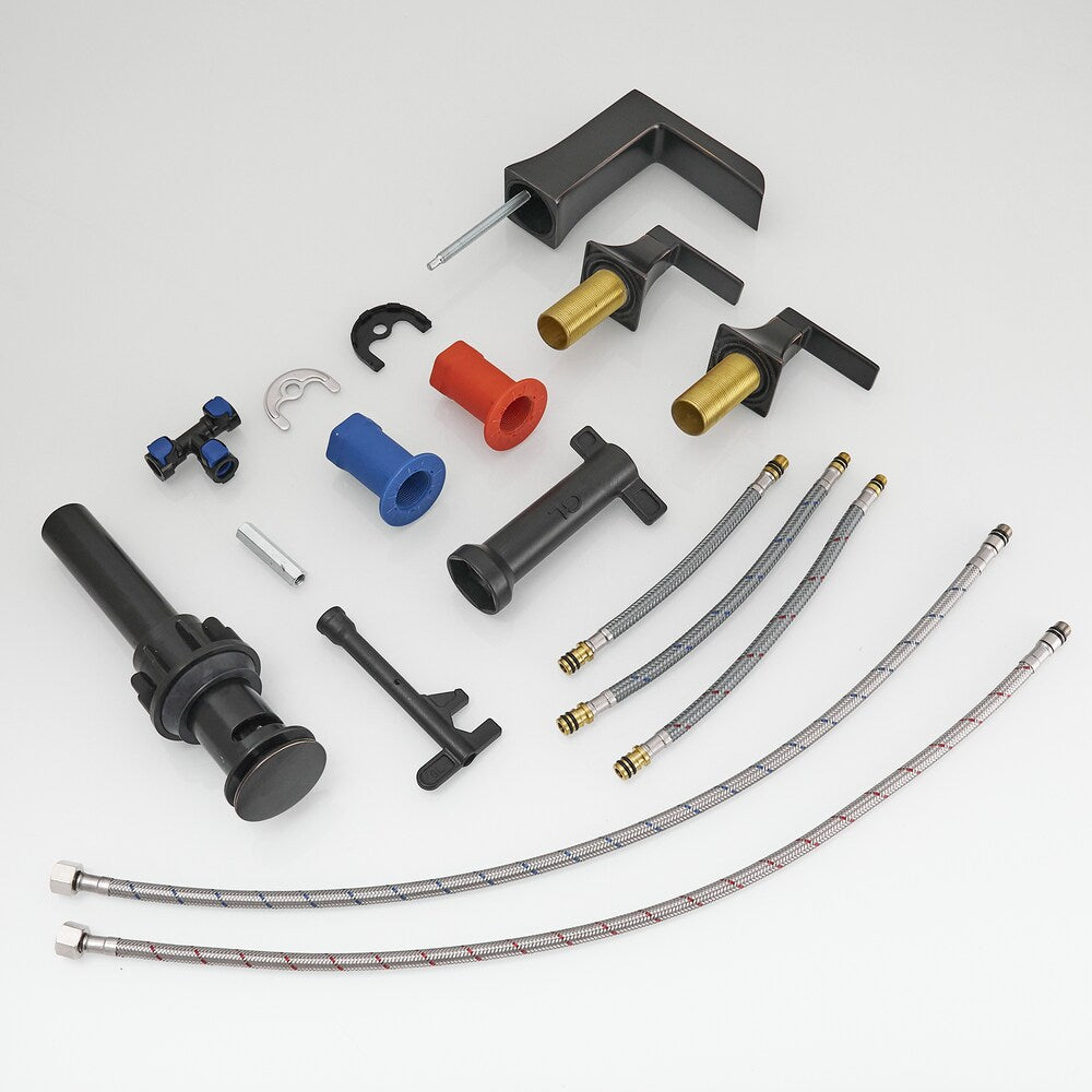 Pure Oil Rubbed Bronze 8 inches Double Handles Bathroom Faucet with Pop-Up Drain