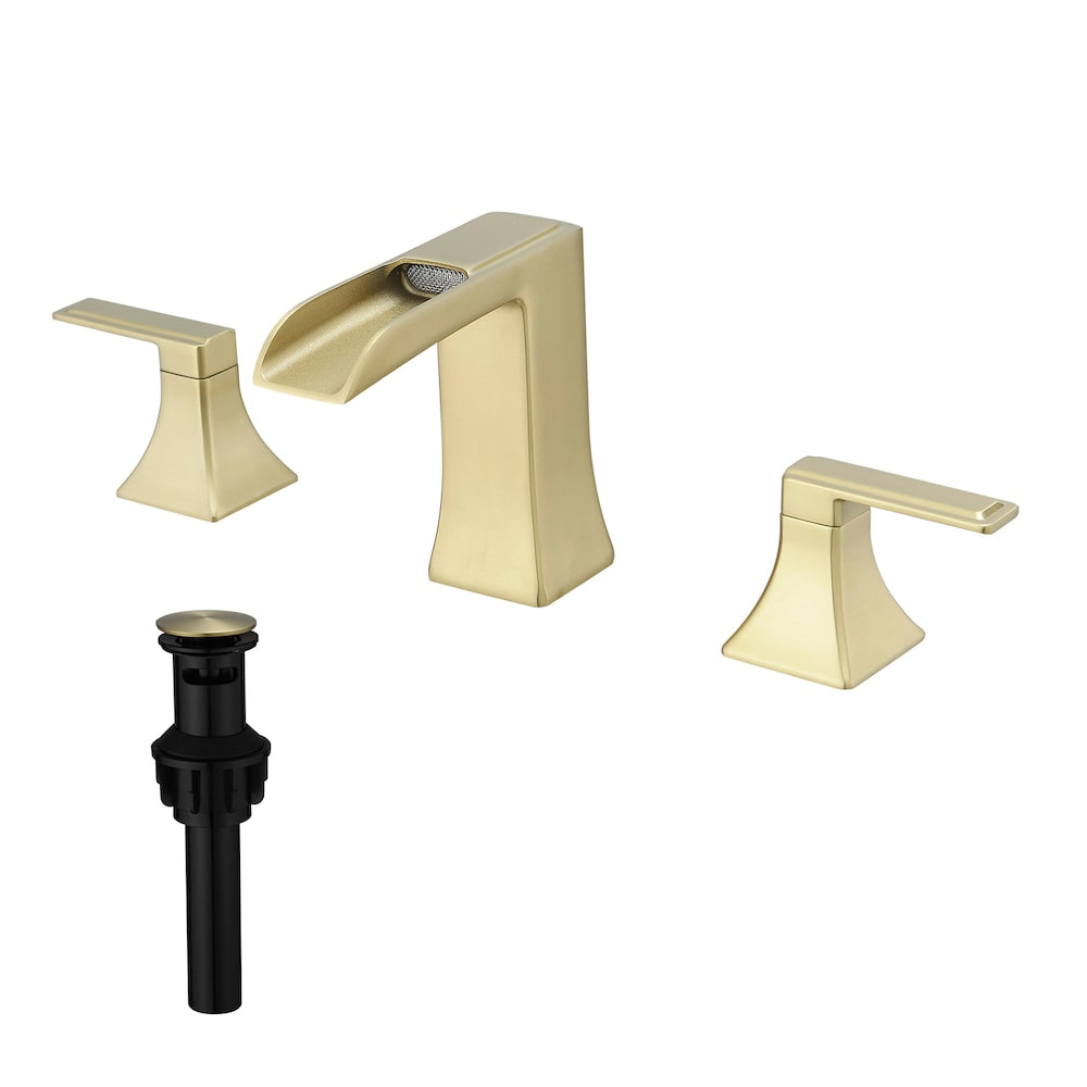 Pure Brushed Gold 8 inches Double Handles Bathroom Faucet with Pop-Up Drain