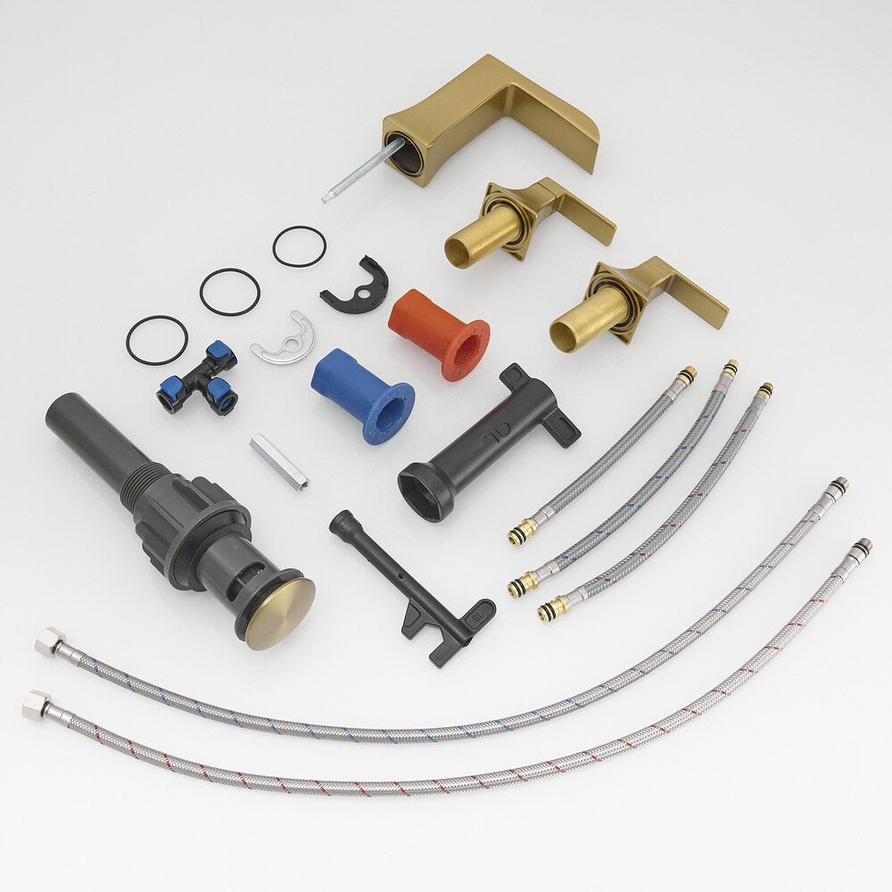 Pure Brushed Gold 8 inches Double Handles Bathroom Faucet with Pop-Up Drain