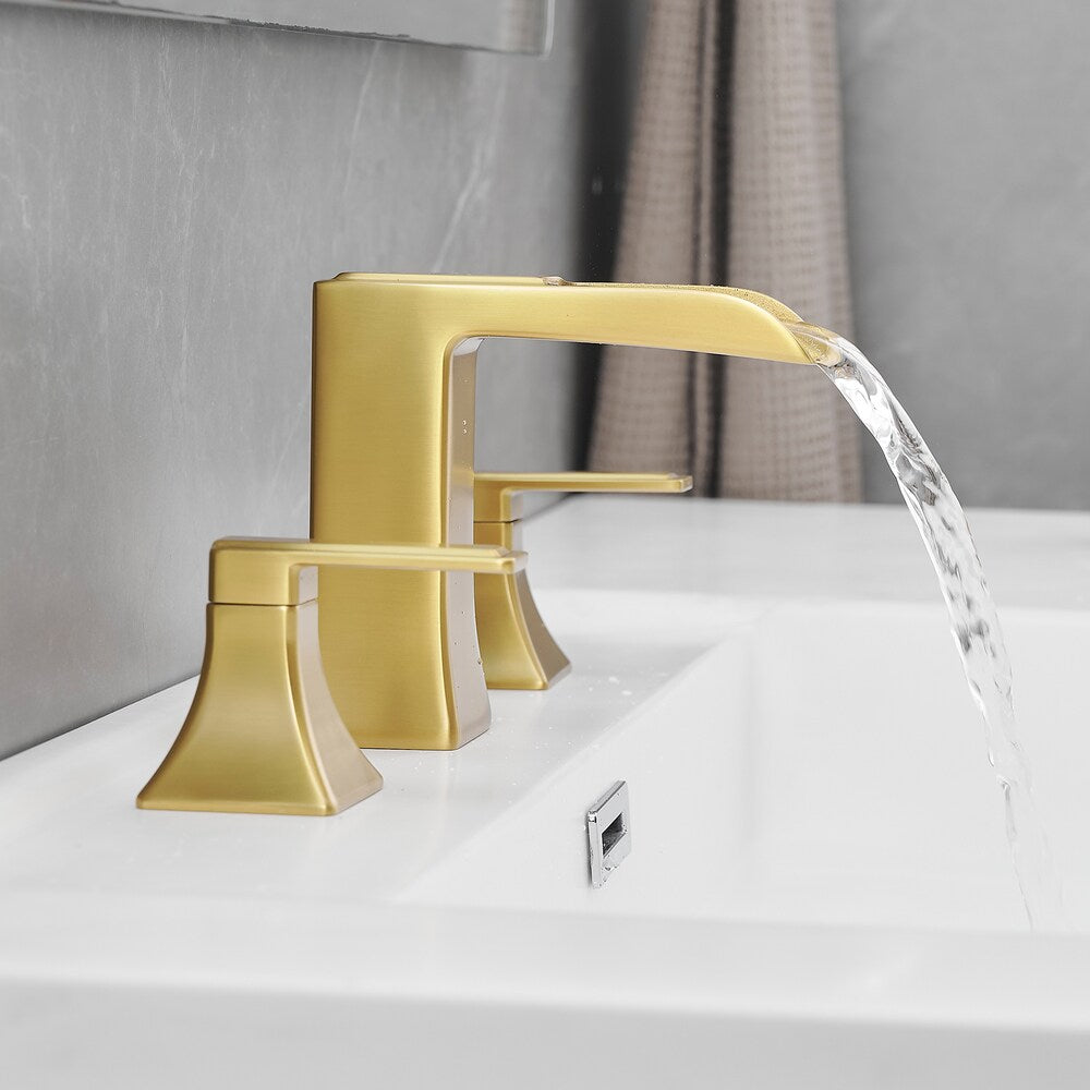 Pure Brushed Gold 8 inches Double Handles Bathroom Faucet with Pop-Up Drain