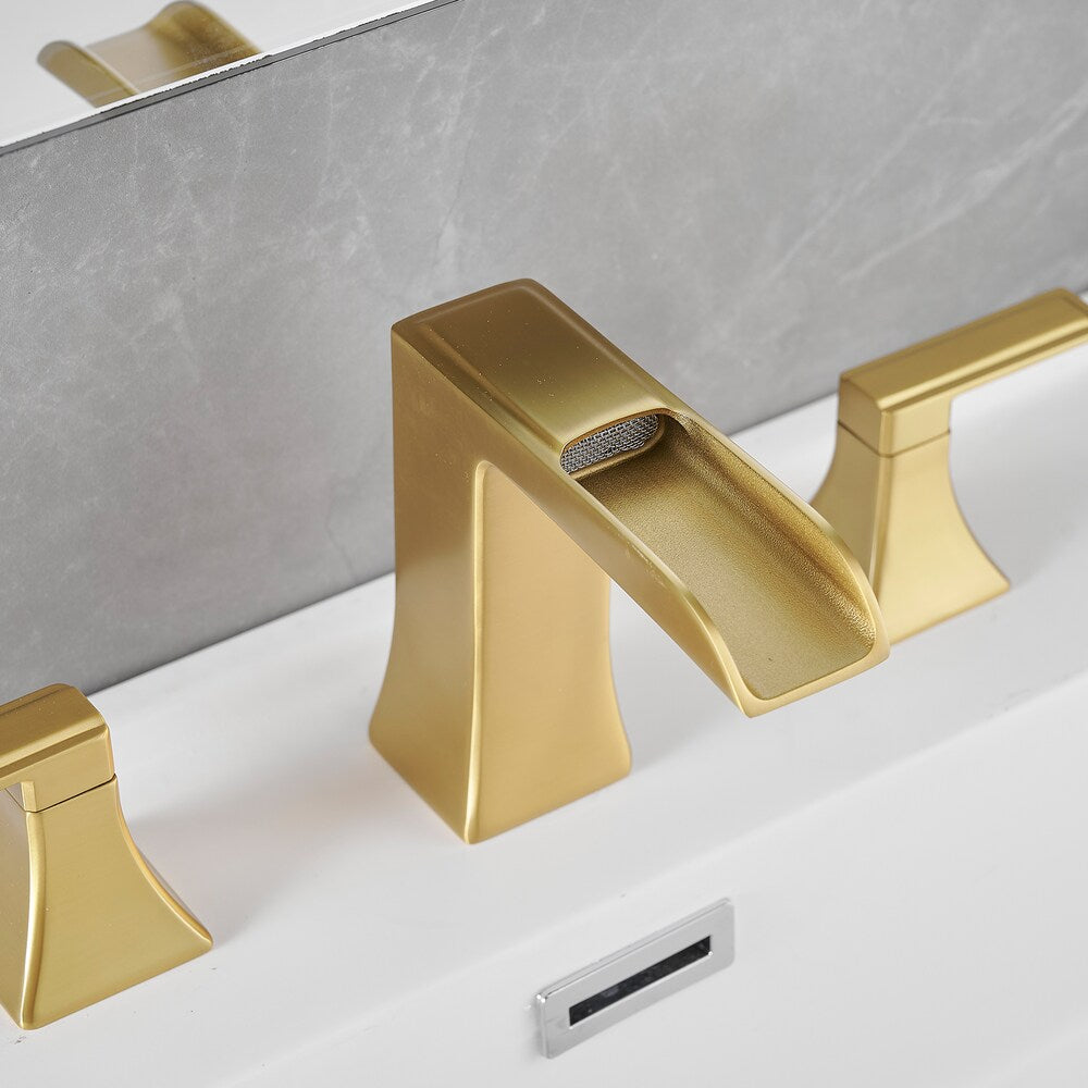 Pure Brushed Gold 8 inches Double Handles Bathroom Faucet with Pop-Up Drain