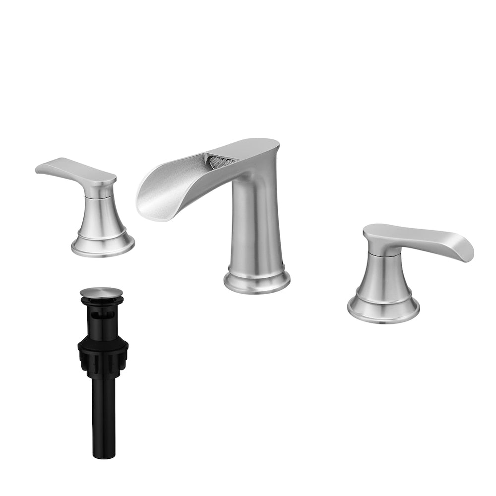 Classic Brushed Nickel 8 inches Widespread 2-Handle Bathroom Faucet with Pop-Up Drain