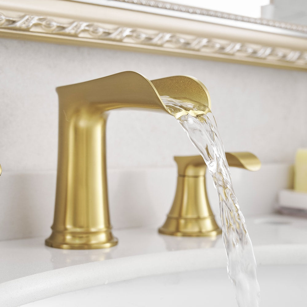 Classic Brushed Gold 8 inches Widespread 2-Handle Bathroom Faucet with Pop-Up Drain