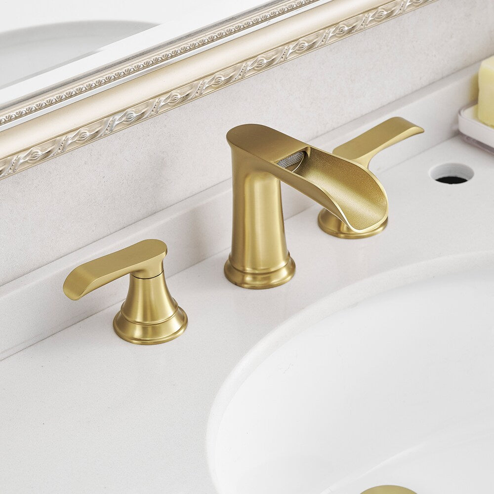 Classic Brushed Gold 8 inches Widespread 2-Handle Bathroom Faucet with Pop-Up Drain