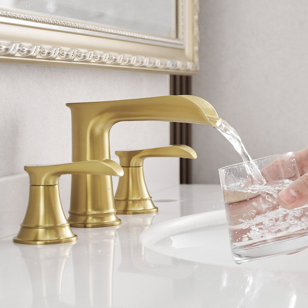Classic Brushed Gold 8 inches Widespread 2-Handle Bathroom Faucet with Pop-Up Drain