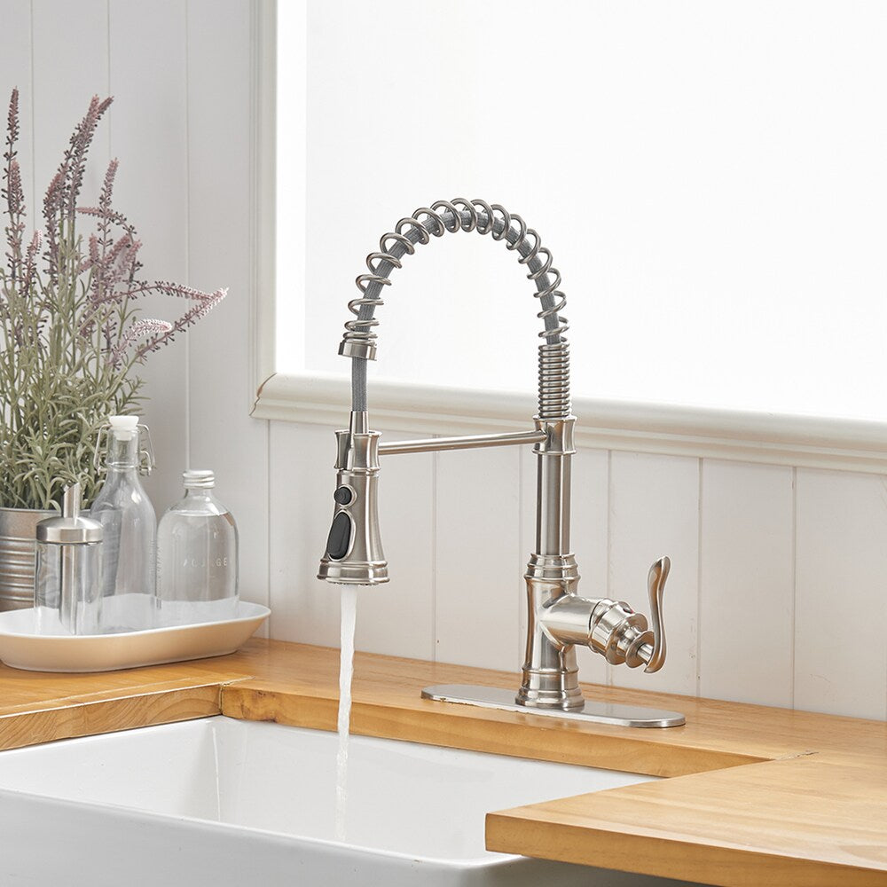 Pioneer Single-Handle Pull-Down Sprayer 3 Spray Kitchen Faucet in Brushed Nickel