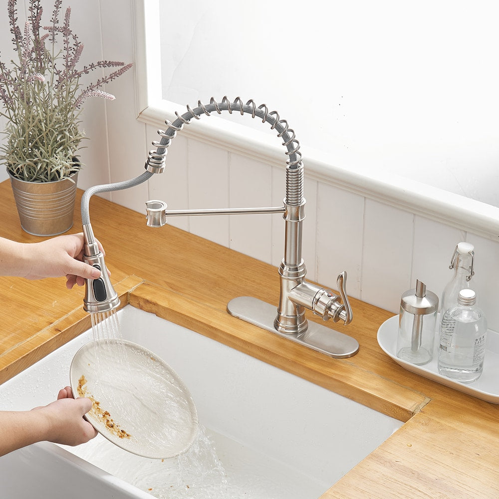 Pioneer Single-Handle Pull-Down Sprayer 3 Spray Kitchen Faucet in Brushed Nickel