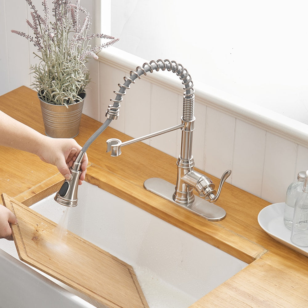 Pioneer Single-Handle Pull-Down Sprayer 3 Spray Kitchen Faucet in Brushed Nickel