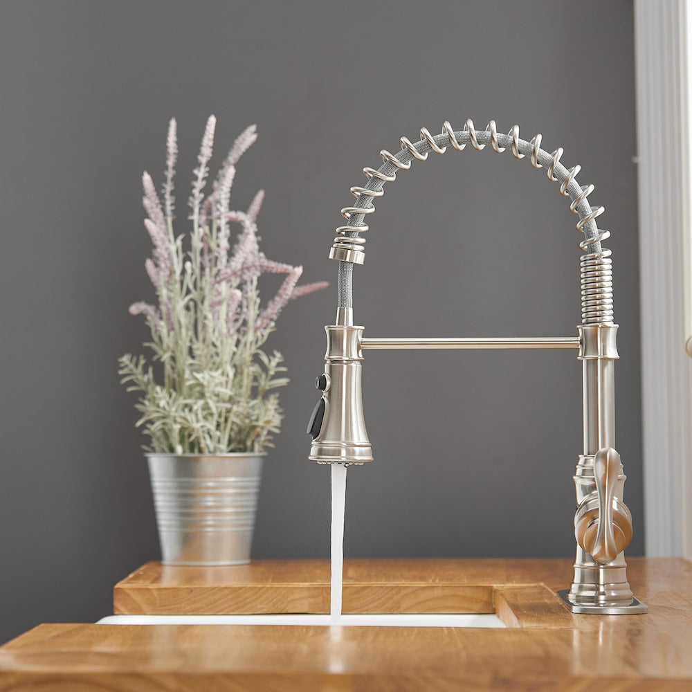 Pioneer Single-Handle Pull-Down Sprayer 3 Spray Kitchen Faucet in Brushed Nickel